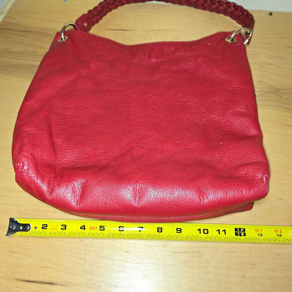 Michael Kors Cherry Red Pebbled Hobo Bag Braided strap Handle Gold Hardware - Picture 7 of 8